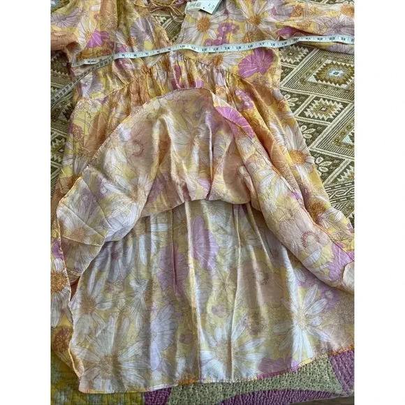 NWT Floral Babydoll Women’s Size S H&M Puff Sleeves V Neck Oversized Pink Yellow - Picture 11 of 13